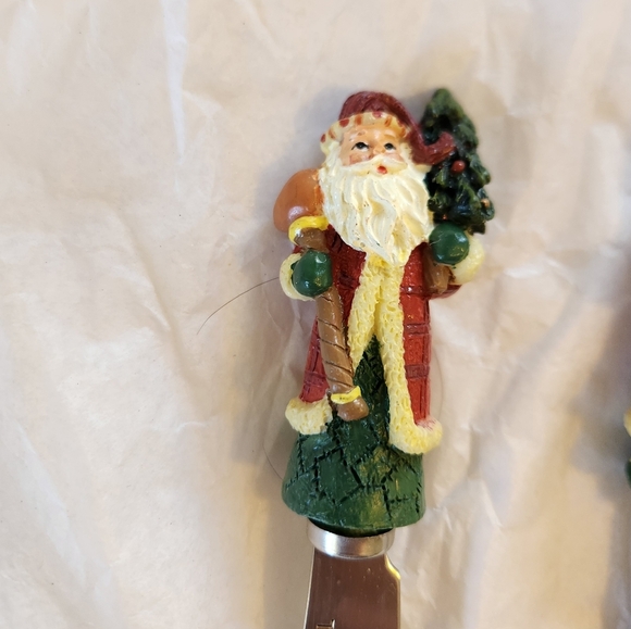 Santa Claus Christmas Rustic Cheese Spreader Knife Set Charcuterie Vintage 1990s - Picture 5 of 8